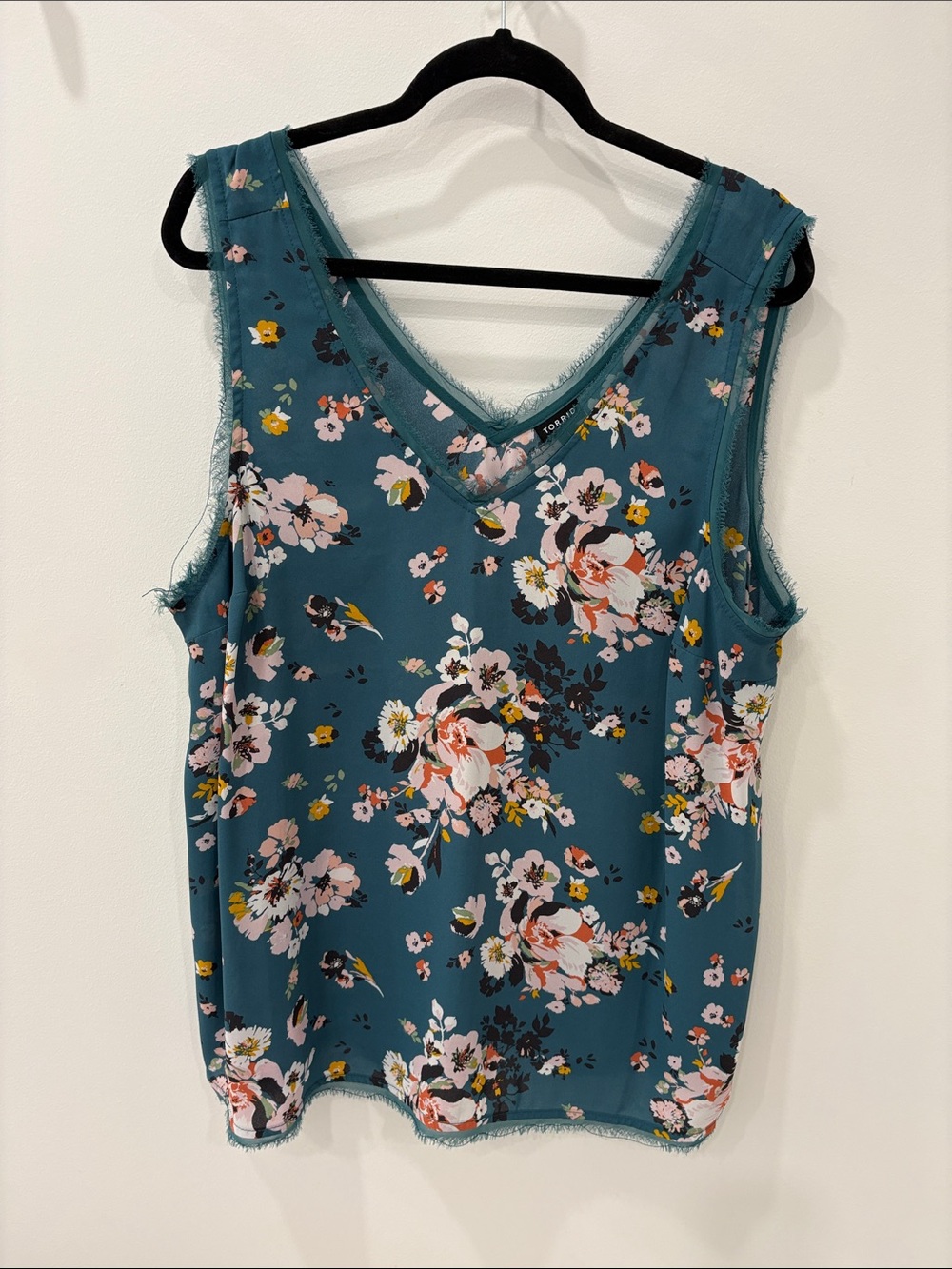 torrid Teal Floral V-Neck Lace-Trim Camisole